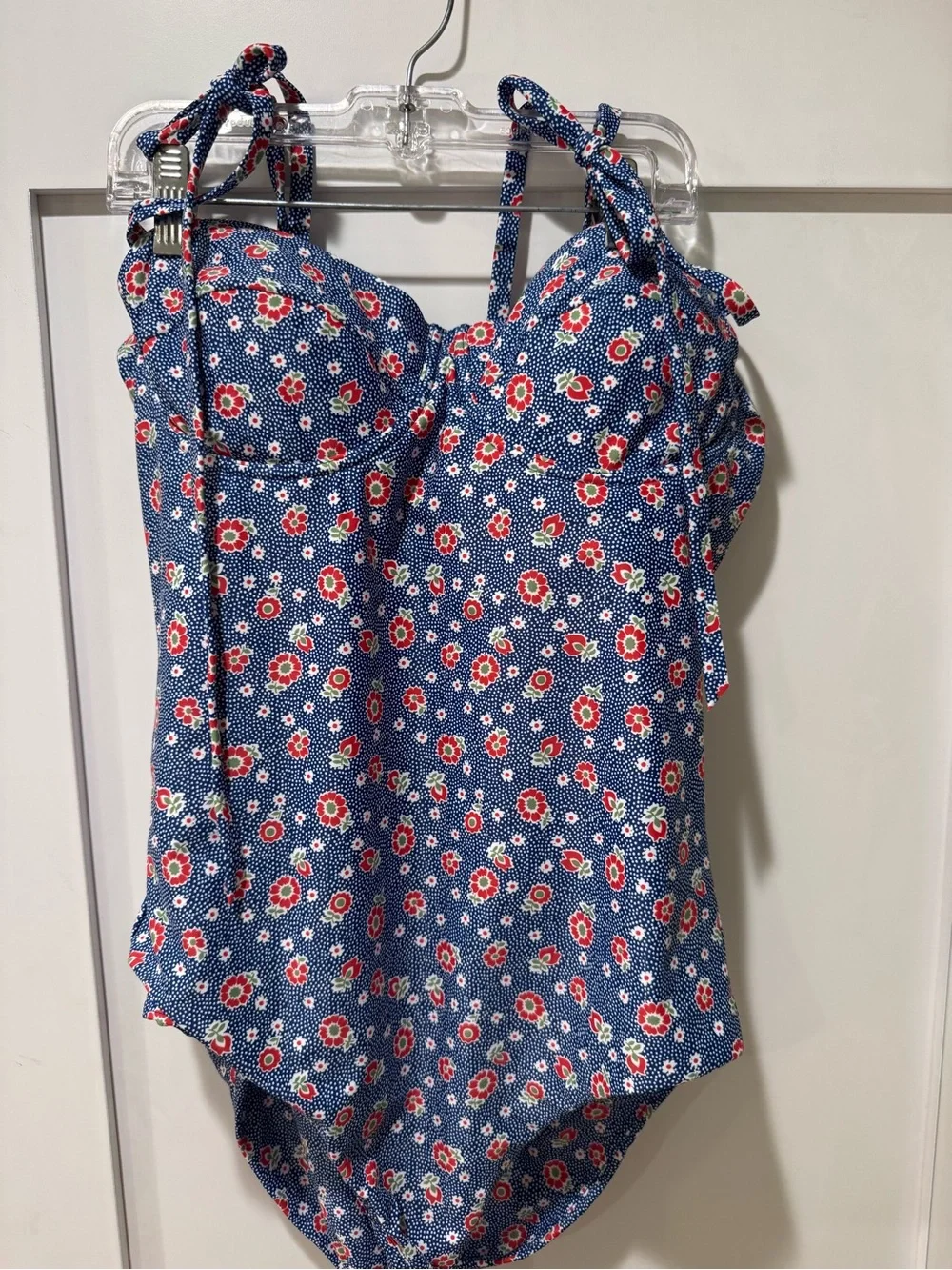 Minnow Blue Floral One-Piece Swimsuit with Red & White Accents - Picture 2 of 6